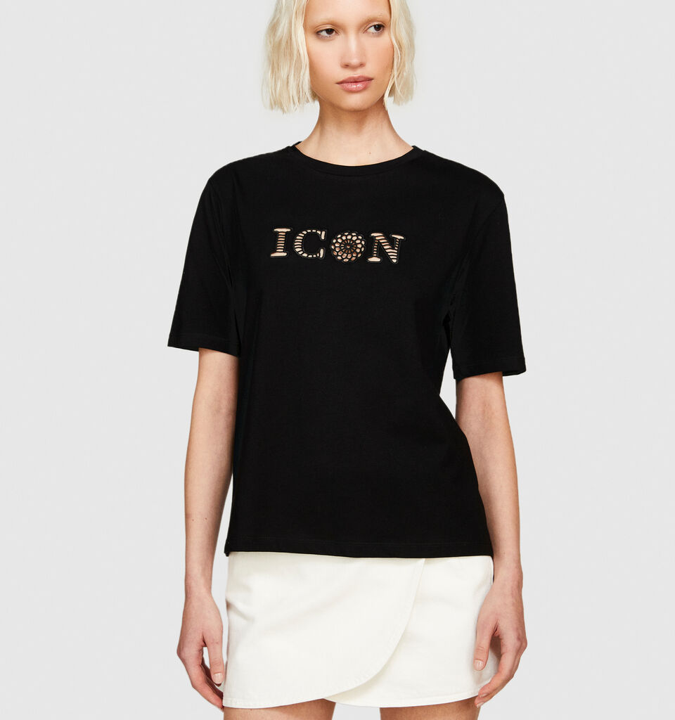 T-shirt with embroidery - women's short sleeve t-shirts - Black | Sisley image number 4